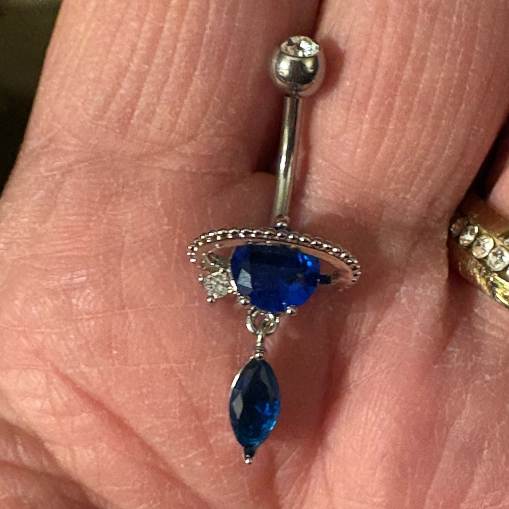 Belly Ring-Blue like sapphire, Stainless Steel Blue Planet Shape Navel Ring